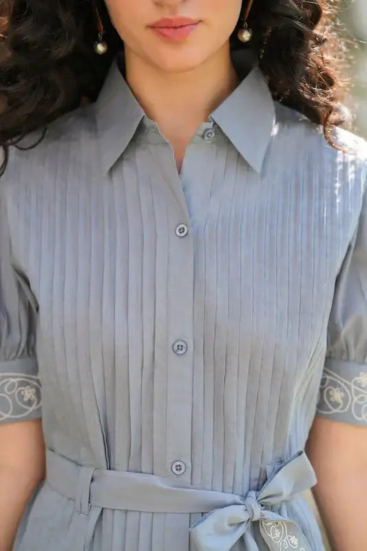 Moonlit Embroidery Cotton Shirt Dress