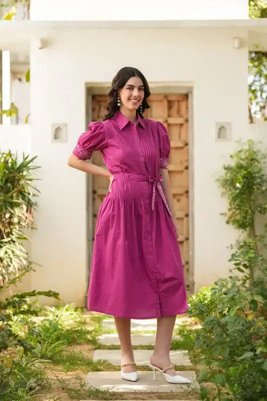 Rosewood Embroidery Cotton Shirt Dress