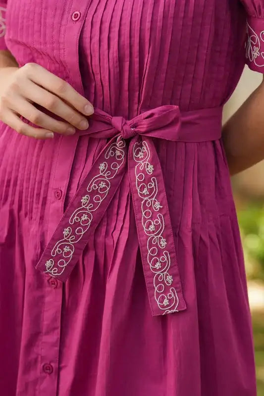 Rosewood Embroidery Cotton Shirt Dress