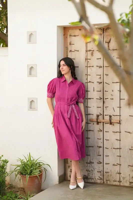 Rosewood Embroidery Cotton Shirt Dress