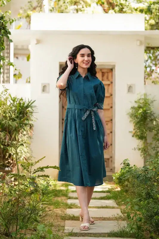 Emerald Embroidery Cotton Shirt Dress