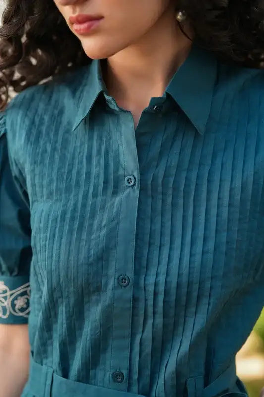 Emerald Embroidery Cotton Shirt Dress