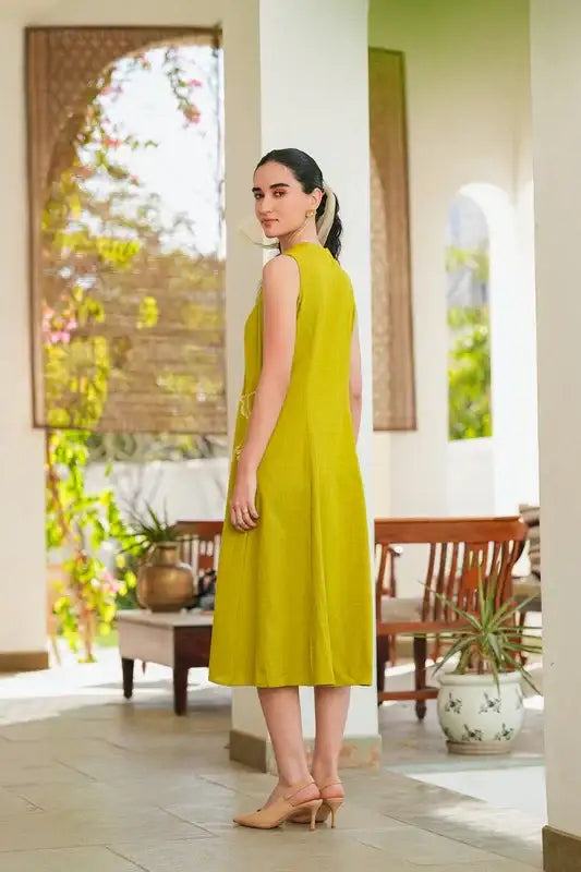 Lime Embroidery Cotton Flex Dress