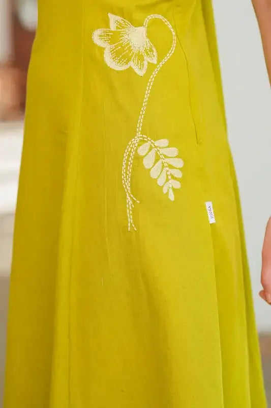 Lime Embroidery Cotton Flex Dress