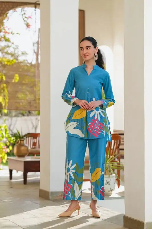 Aqua Bloom Cotton Flex Co-ord Set