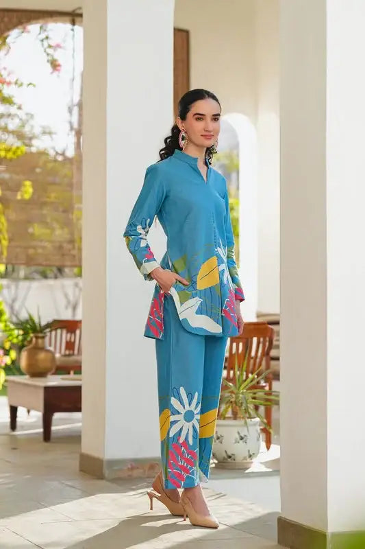 Aqua Bloom Cotton Flex Co-ord Set