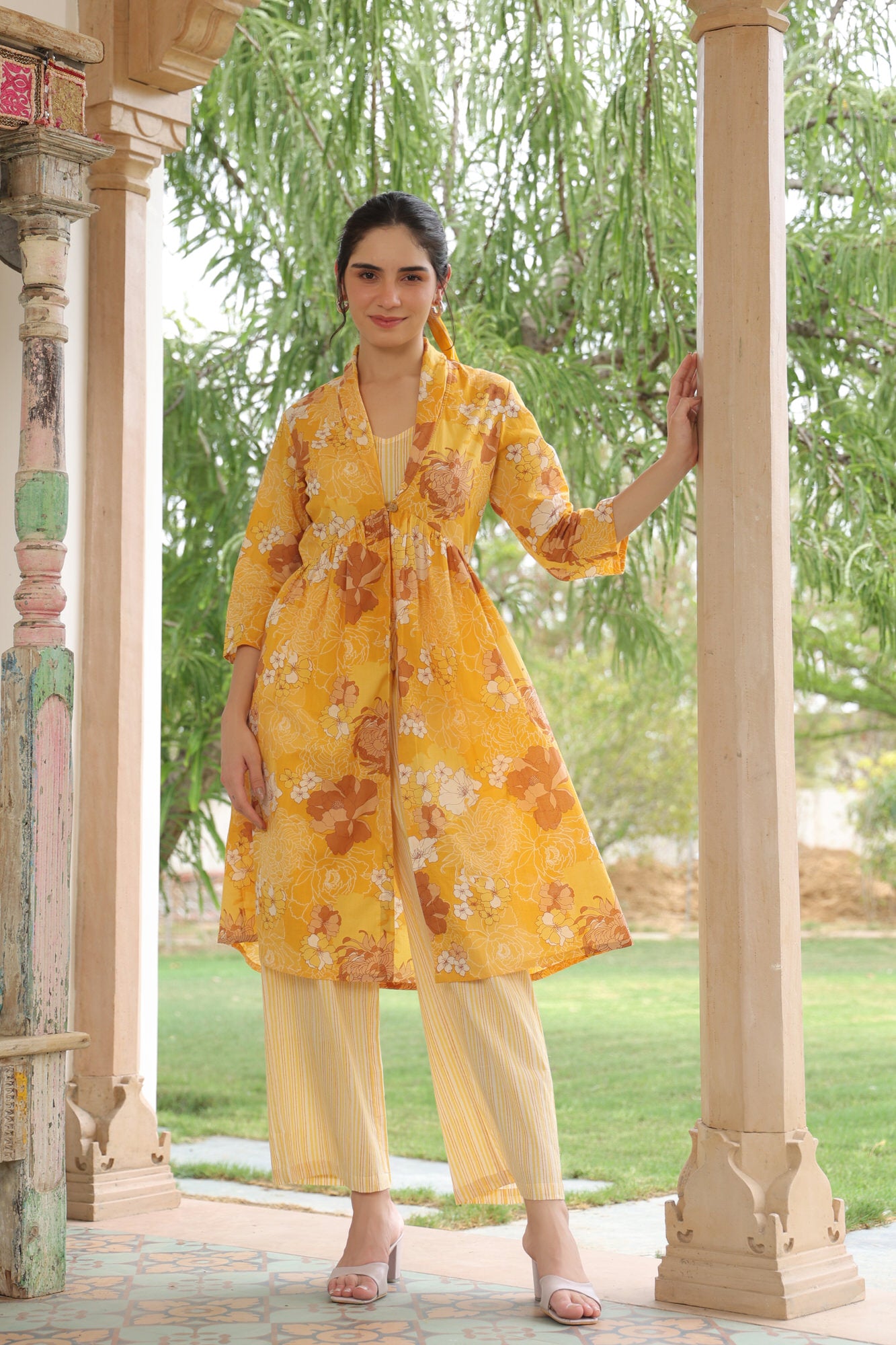 Floral Trifecta Yellow Three Piece Cotton Co-ord Set