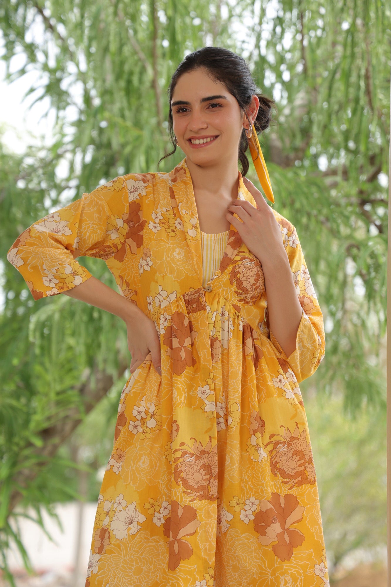 Floral Trifecta Yellow Three Piece Cotton Co-ord Set