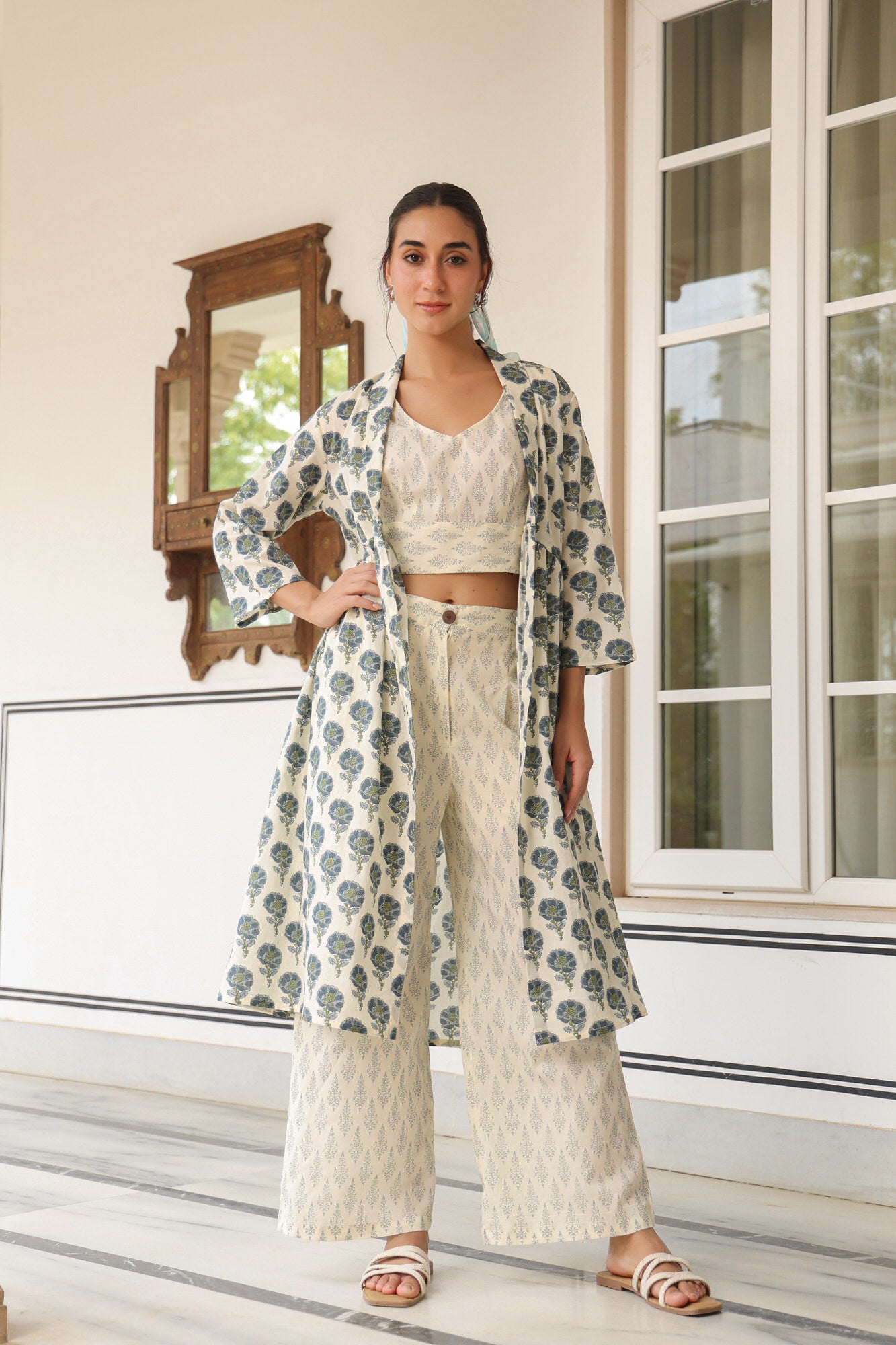 Trio Of Blooms Three Piece Cotton Co-ord Set