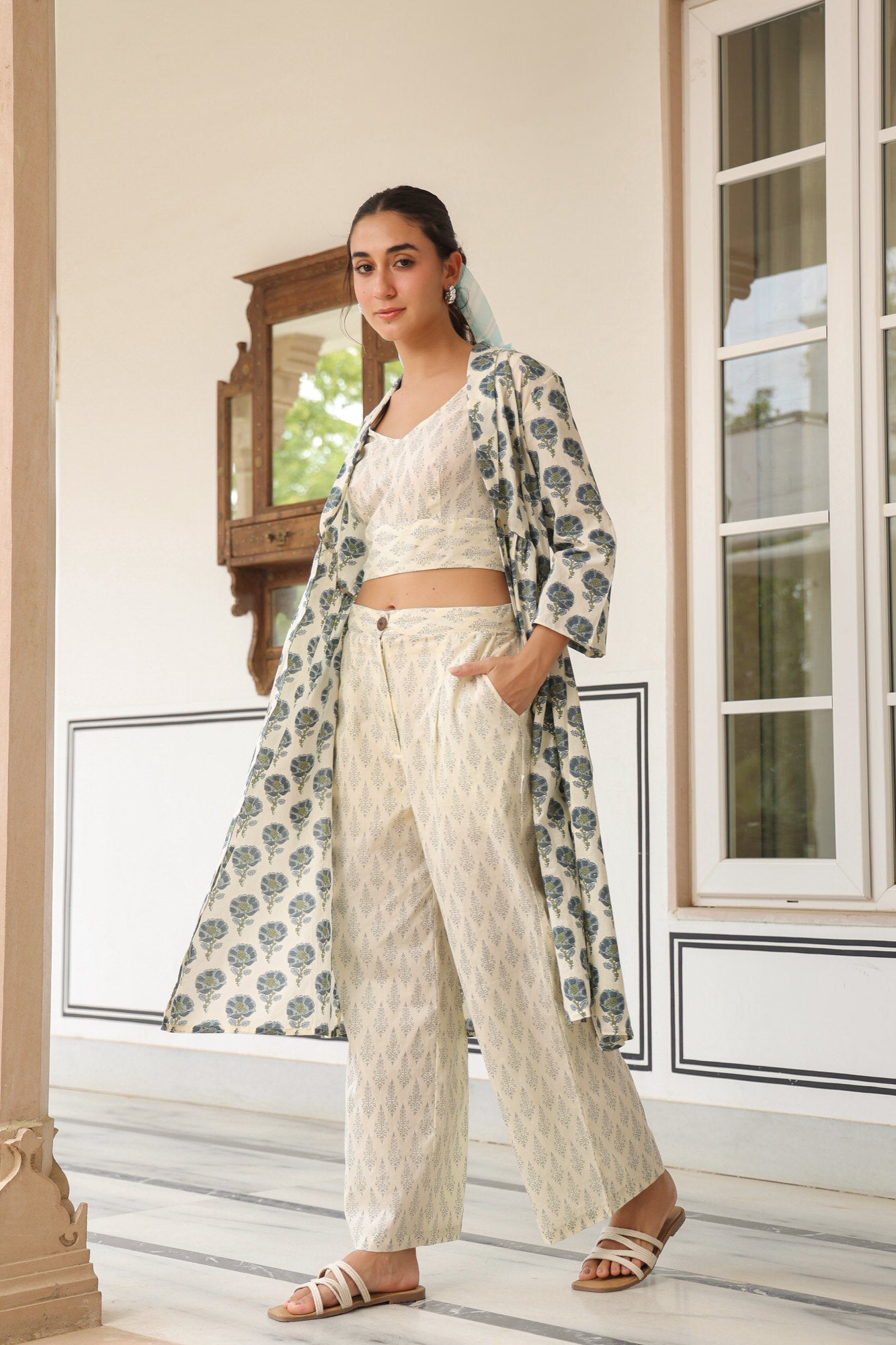 Trio Of Blooms Three Piece Cotton Co-ord Set
