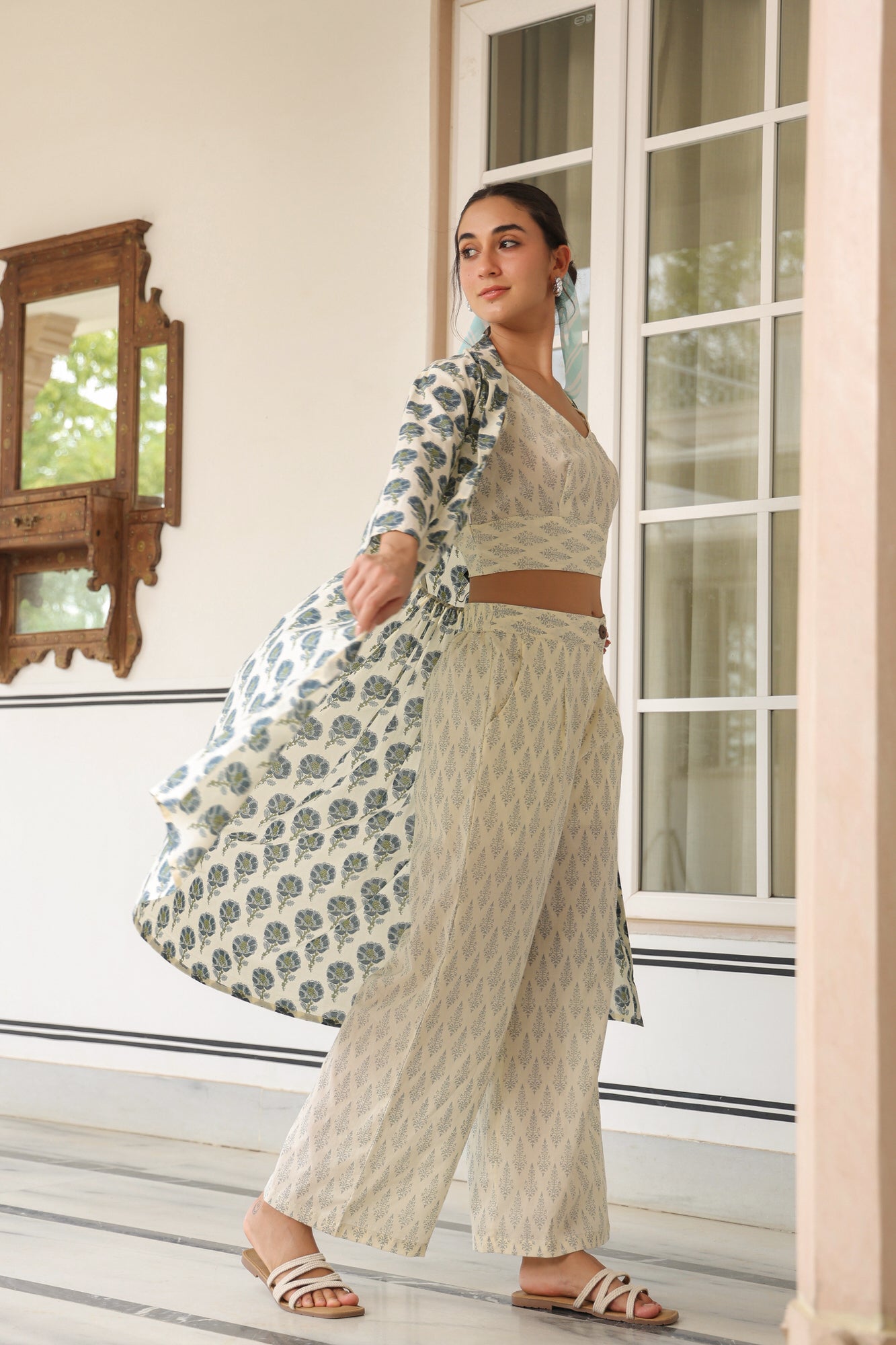 Trio Of Blooms Three Piece Cotton Co-ord Set