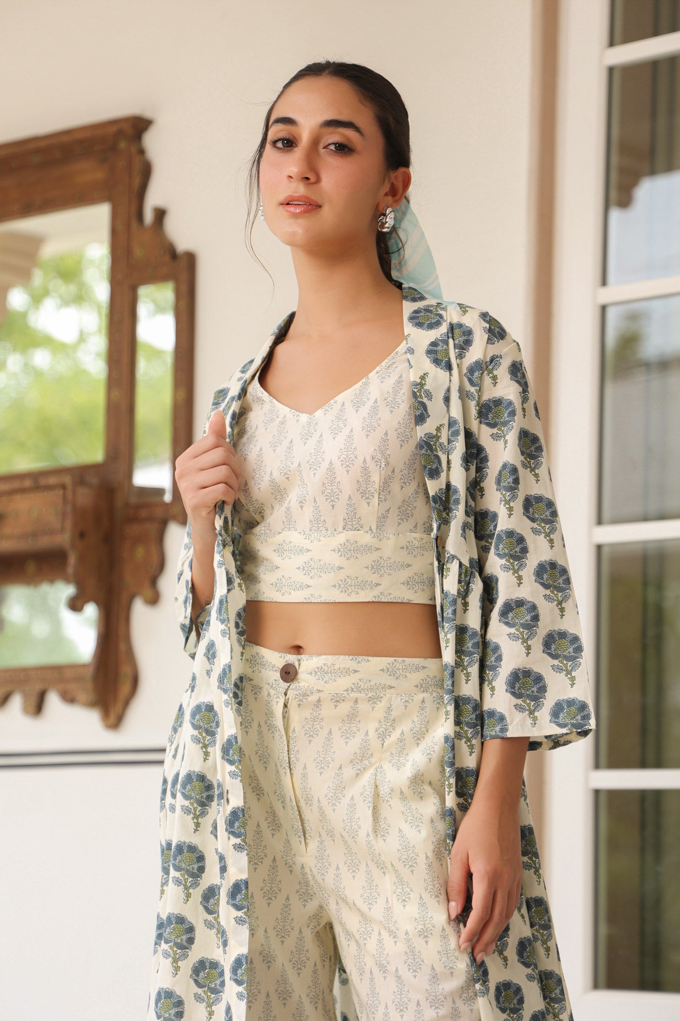 Trio Of Blooms Three Piece Cotton Co-ord Set