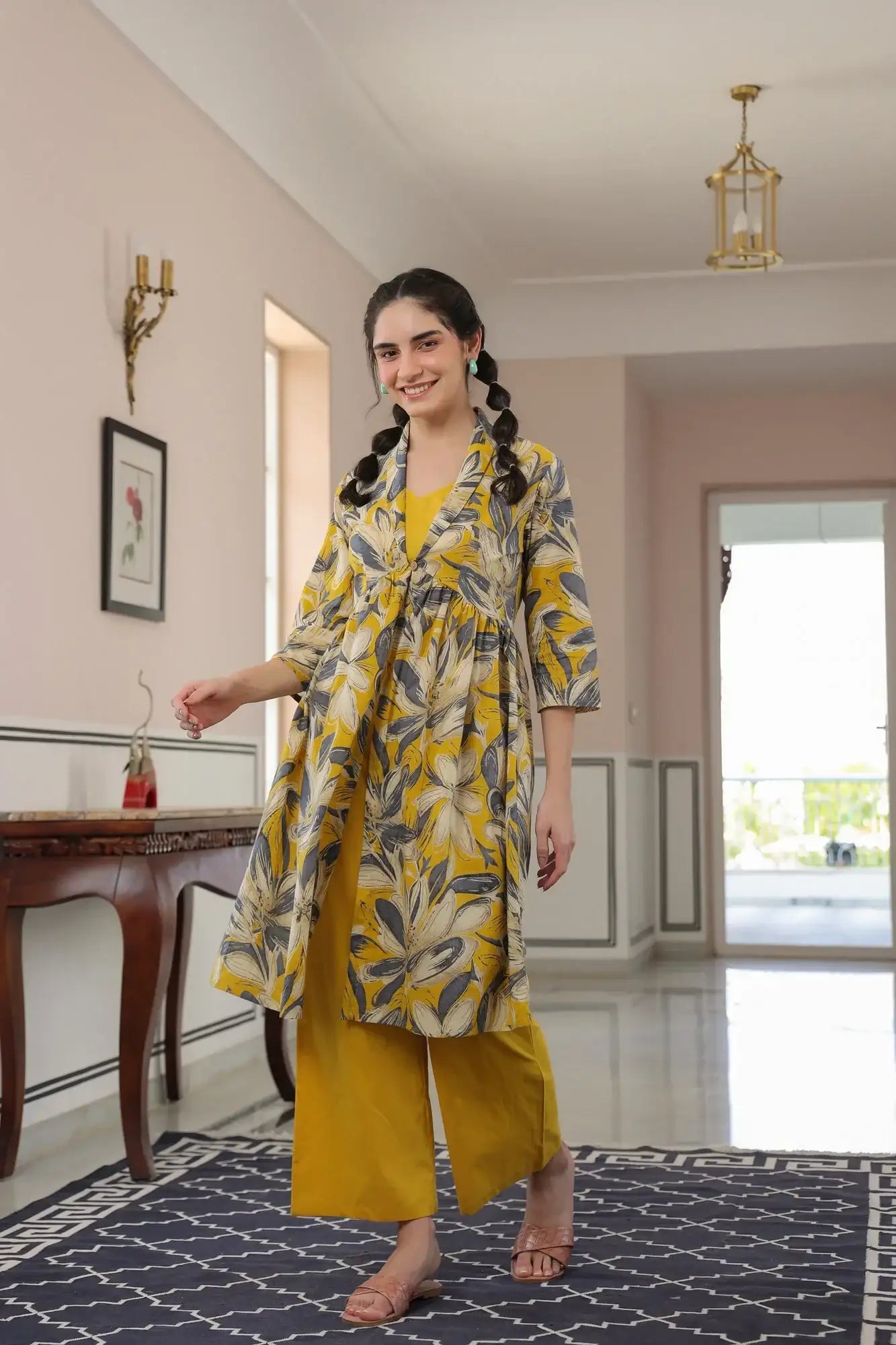 Mustard Blossom Three Piece Cotton Co-ord Set