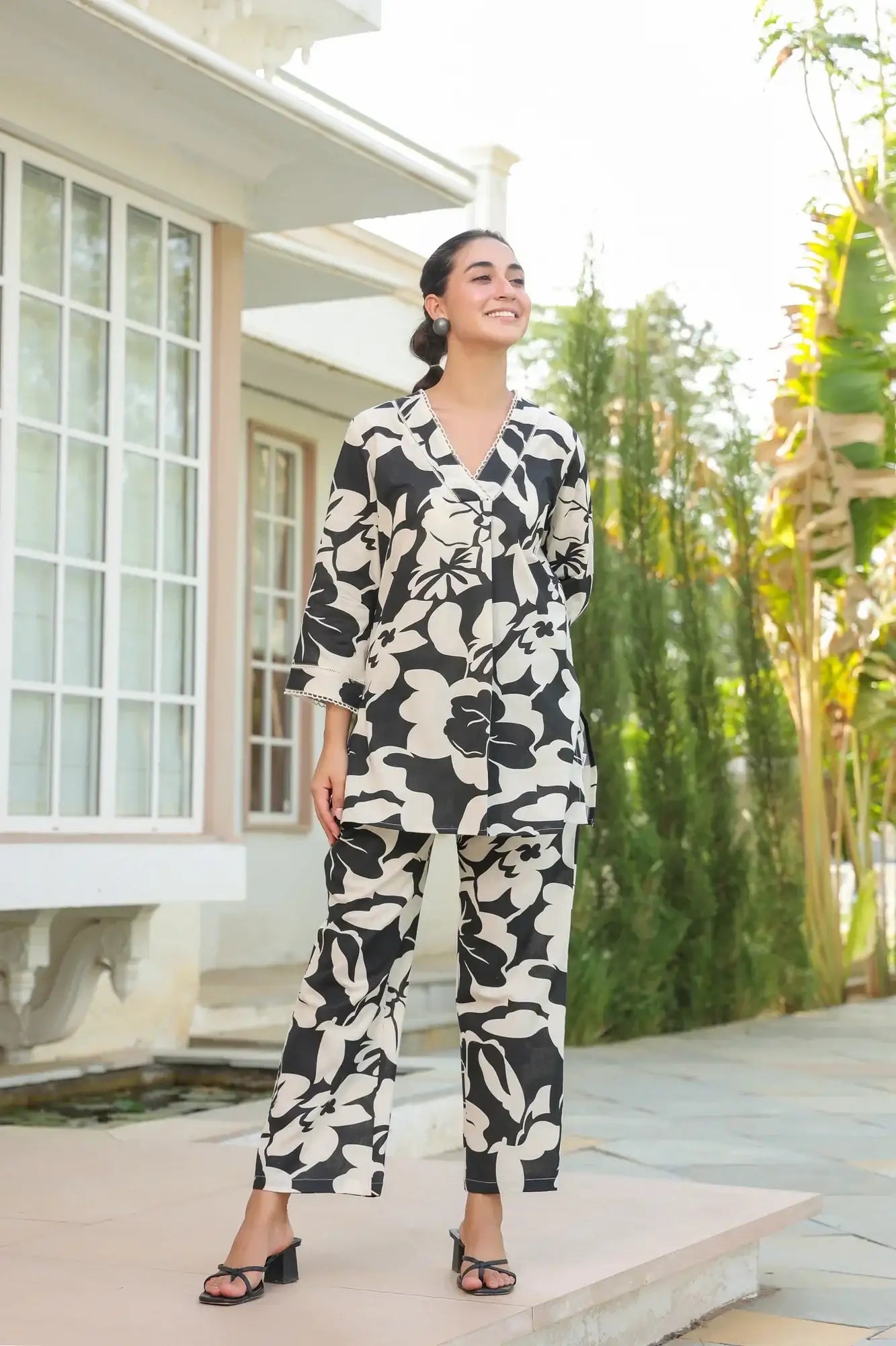 Noir Petals Black Cotton Flex Co-ord Set