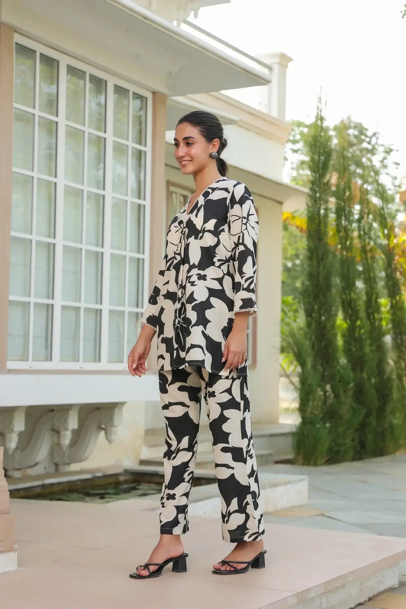 Noir Petals Black Cotton Flex Co-ord Set