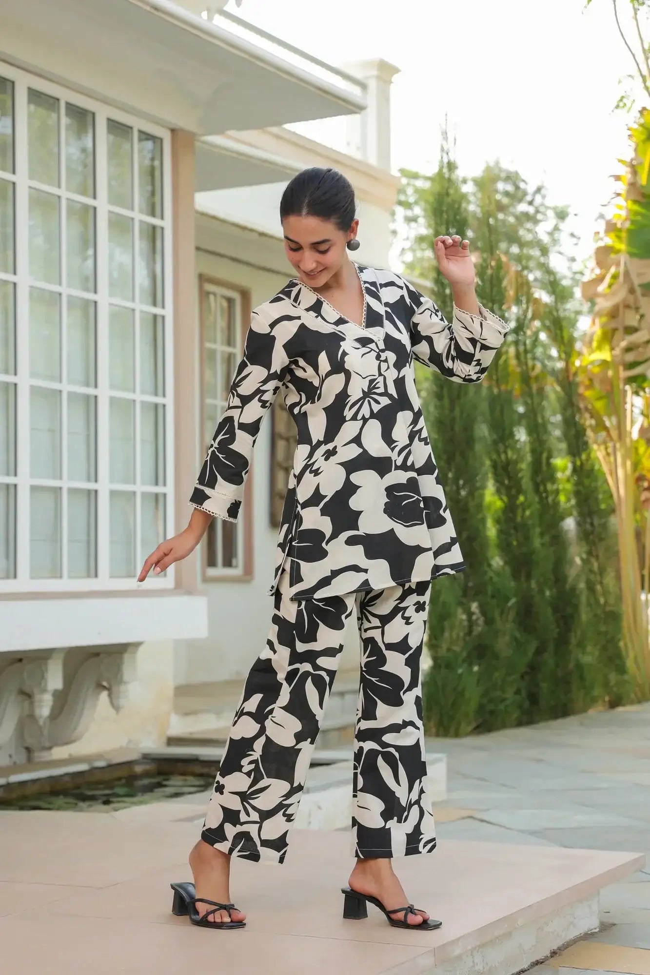 Noir Petals Black Cotton Flex Co-ord Set