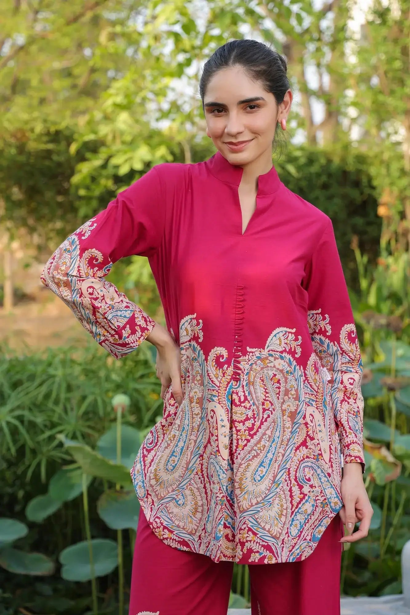 Classic Paisley Magenta Cotton Co-ord Set