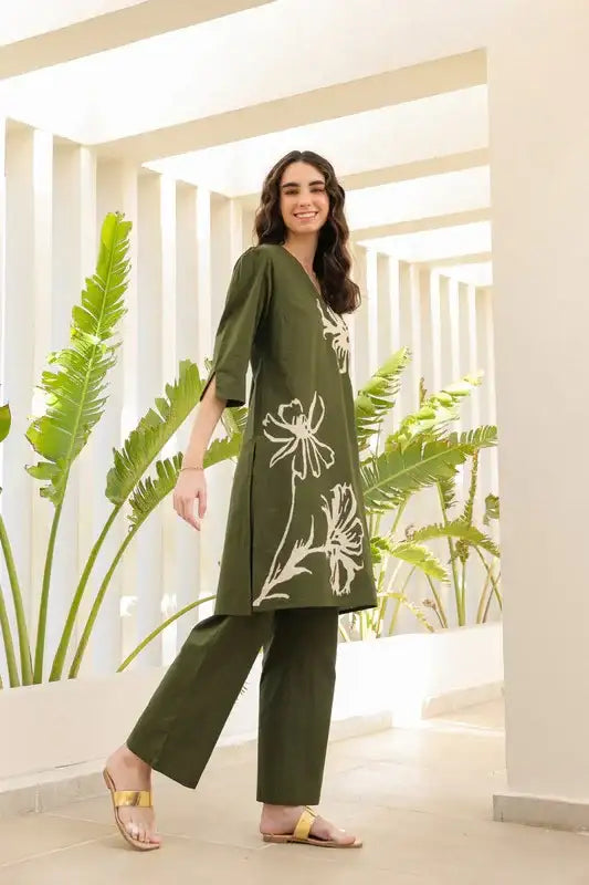 Olive Meadow Cotton Co-ord Set
