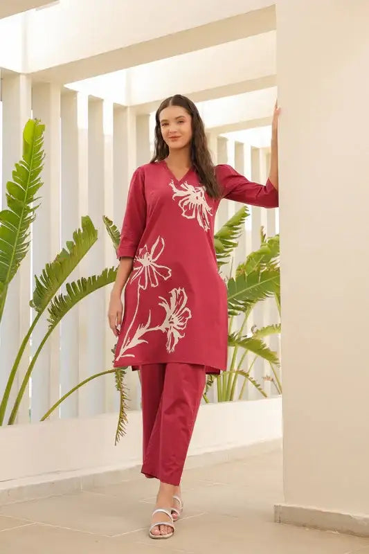 Cherry Peach Cotton Co-ord Set