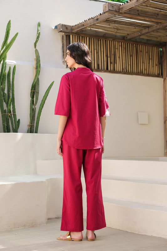 Cherry Red Cotton Co-ord Set