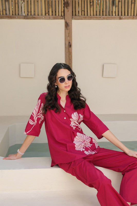 Cherry Red Cotton Co-ord Set