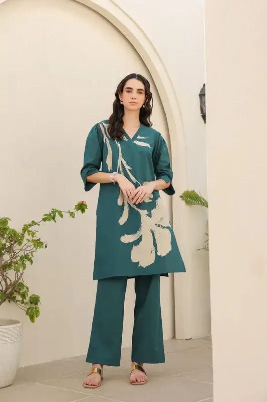 Dusky Wave Teal Cotton Co-ord Set