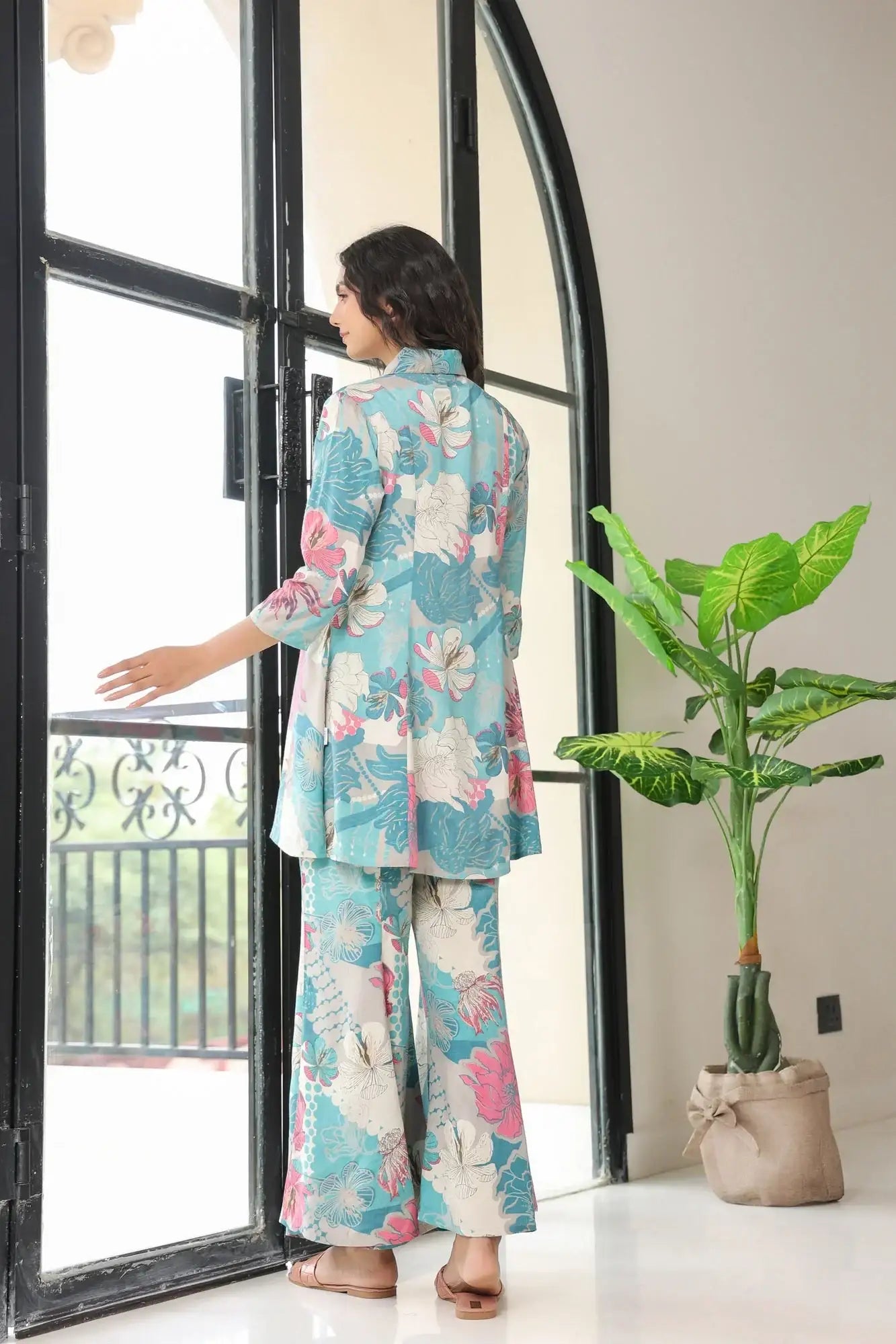 Retro Feel Blue Russian Silk Co-ord Set