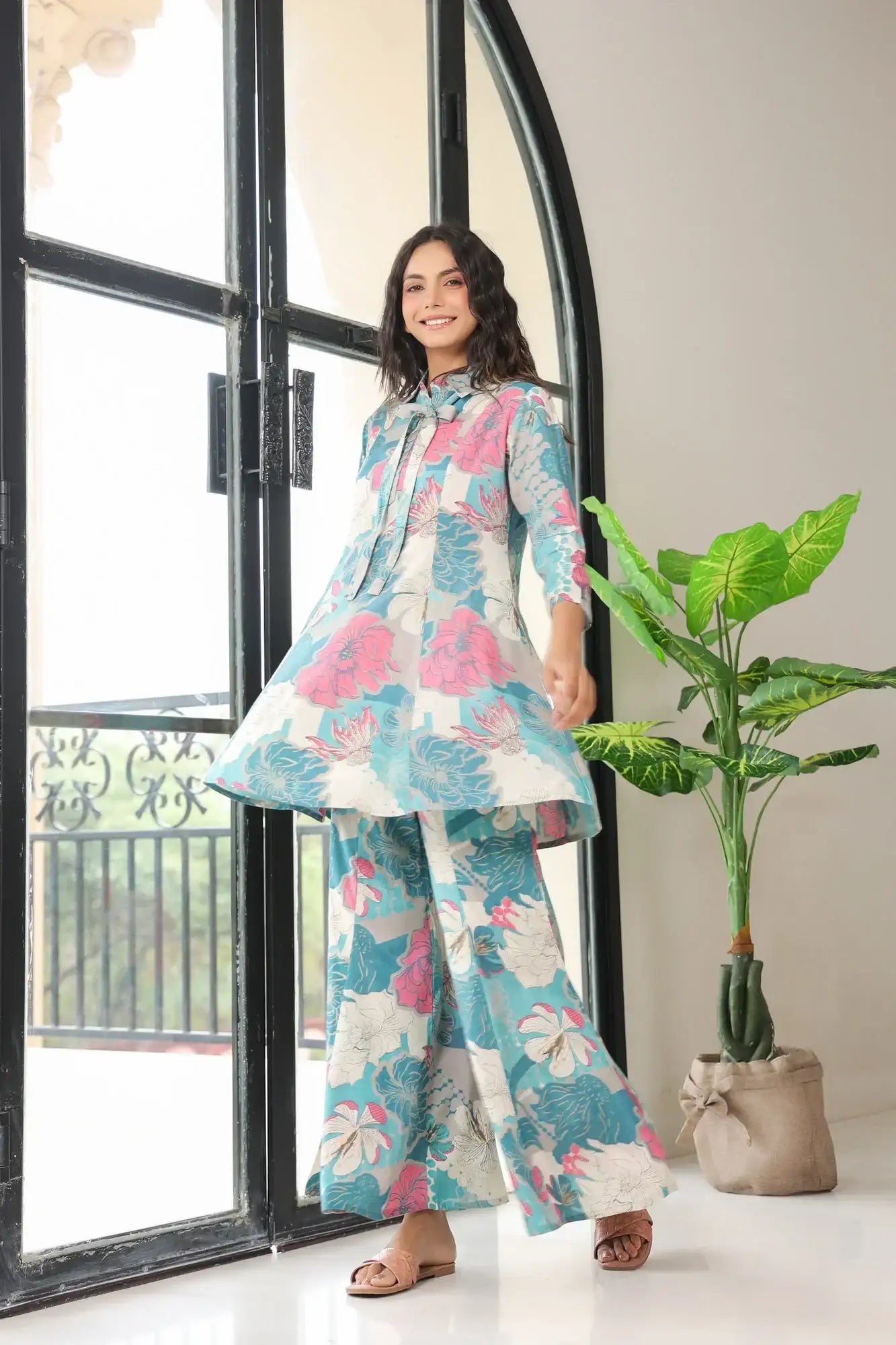 Retro Feel Blue Russian Silk Co-ord Set