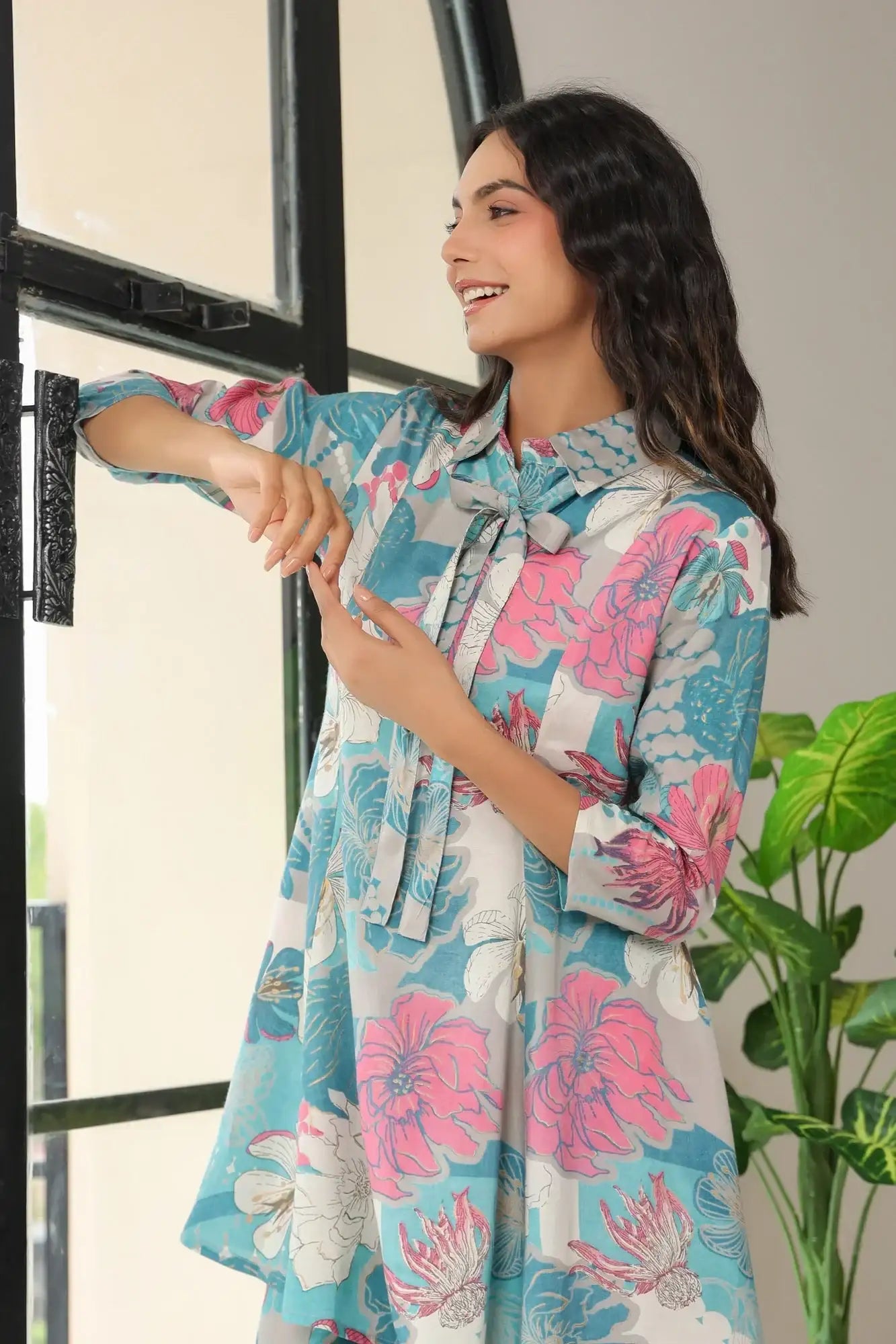 Retro Feel Blue Russian Silk Co-ord Set