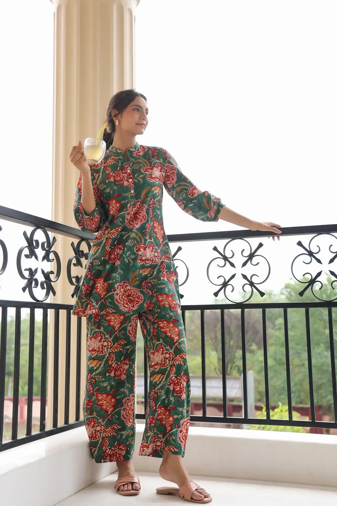 Bloom Teal Cotton Co-ord Set