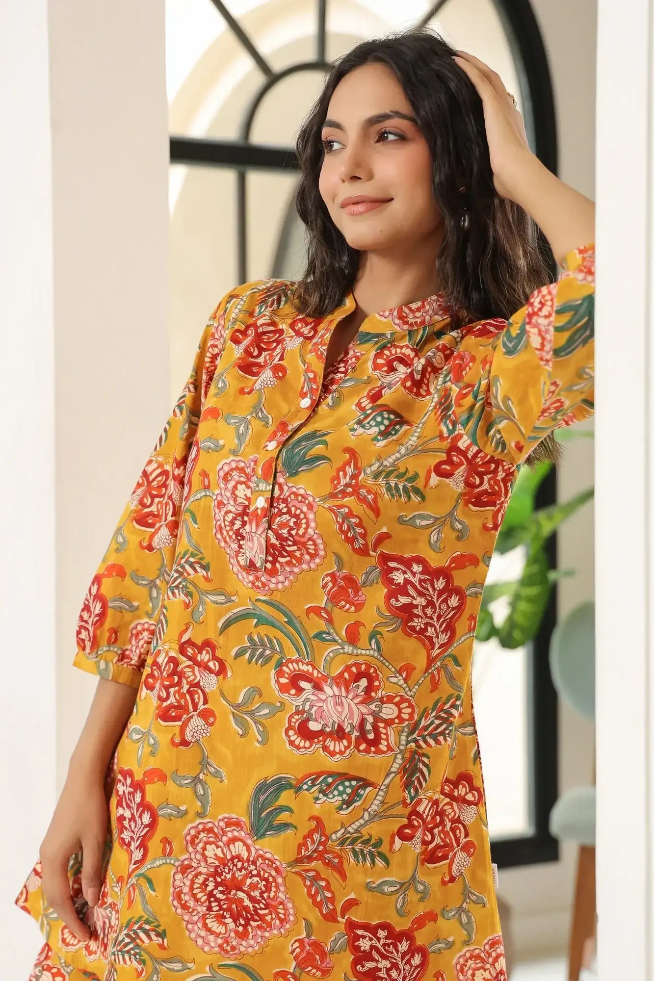 Sunlit Blossoms Yellow Cotton Co-ord Set