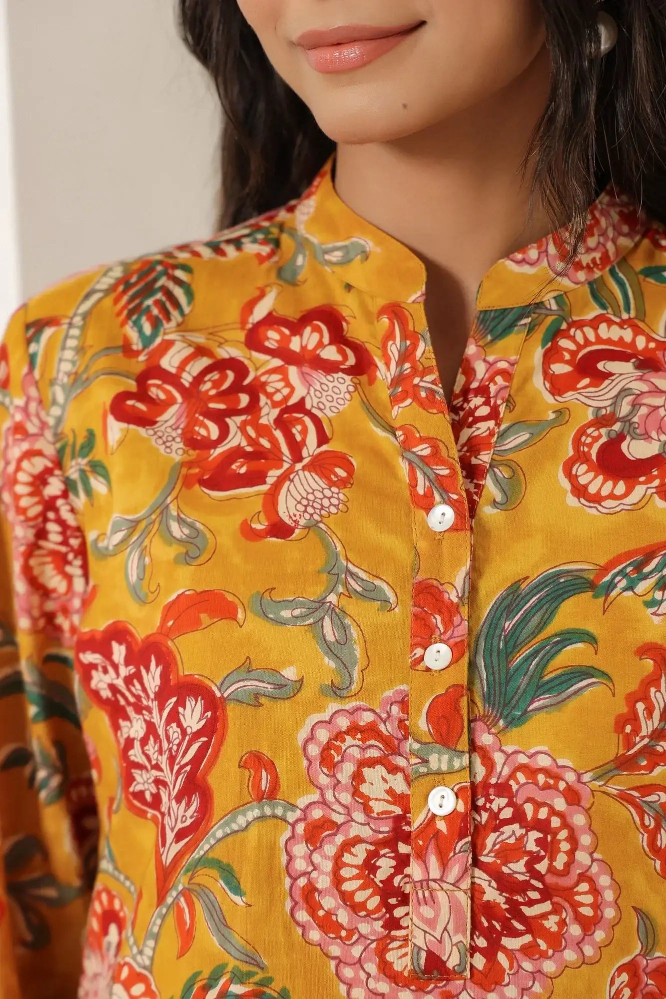 Sunlit Blossoms Yellow Cotton Co-ord Set
