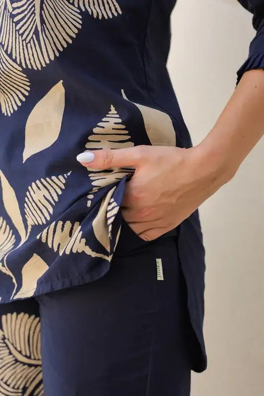 Midnight Blue Floral Line Pattern Cotton Co-ord set