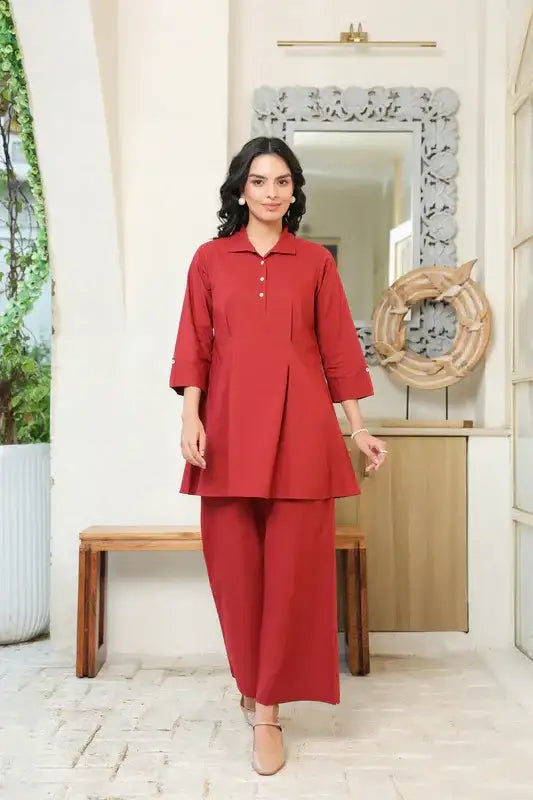 Crimson Ease Cotton Co-ord Set