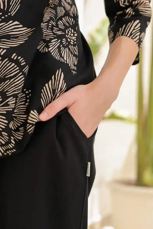 Midnight Black Floral Line Pattern Cotton Co-ord Set