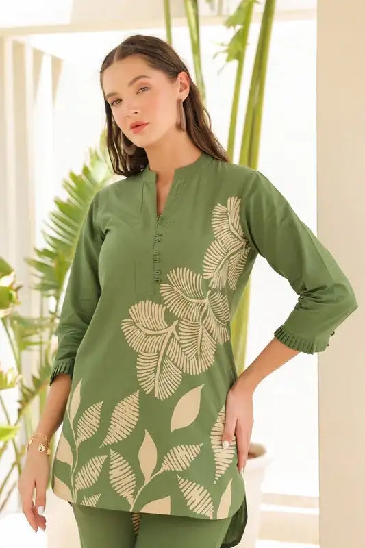 Sage Green Floral Line Pattern Cotton Co-ord set