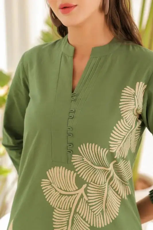 Sage Green Floral Line Pattern Cotton Co-ord set