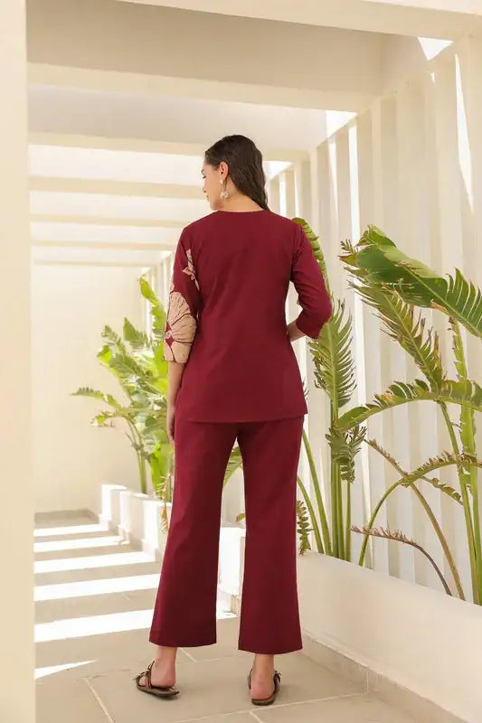 Burgundy Flora Cotton Co-ord Set