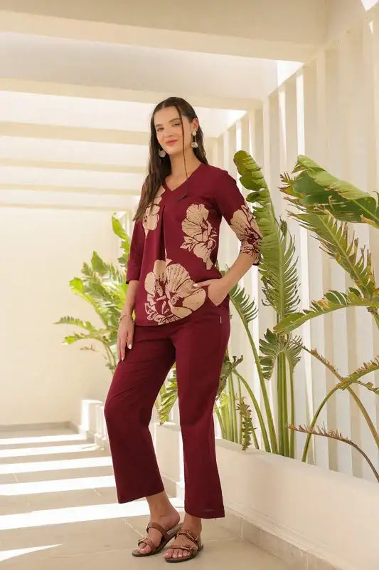 Burgundy Flora Cotton Co-ord Set