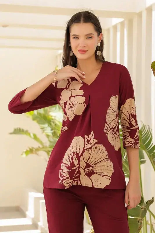 Burgundy Flora Cotton Co-ord Set