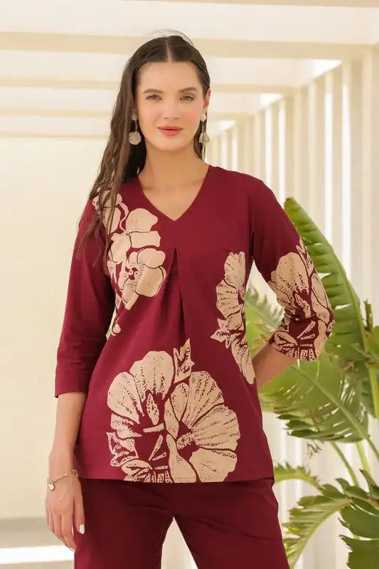 Burgundy Flora Cotton Co-ord Set