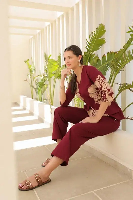 Burgundy Flora Cotton Co-ord Set