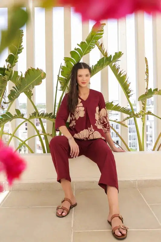 Burgundy Flora Cotton Co-ord Set