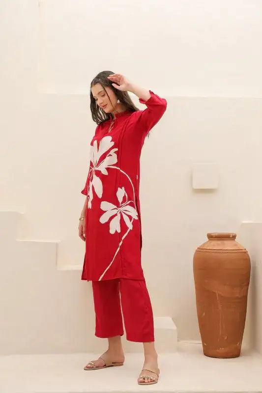 Crimson Whirl Russian Silk Co-ord Set