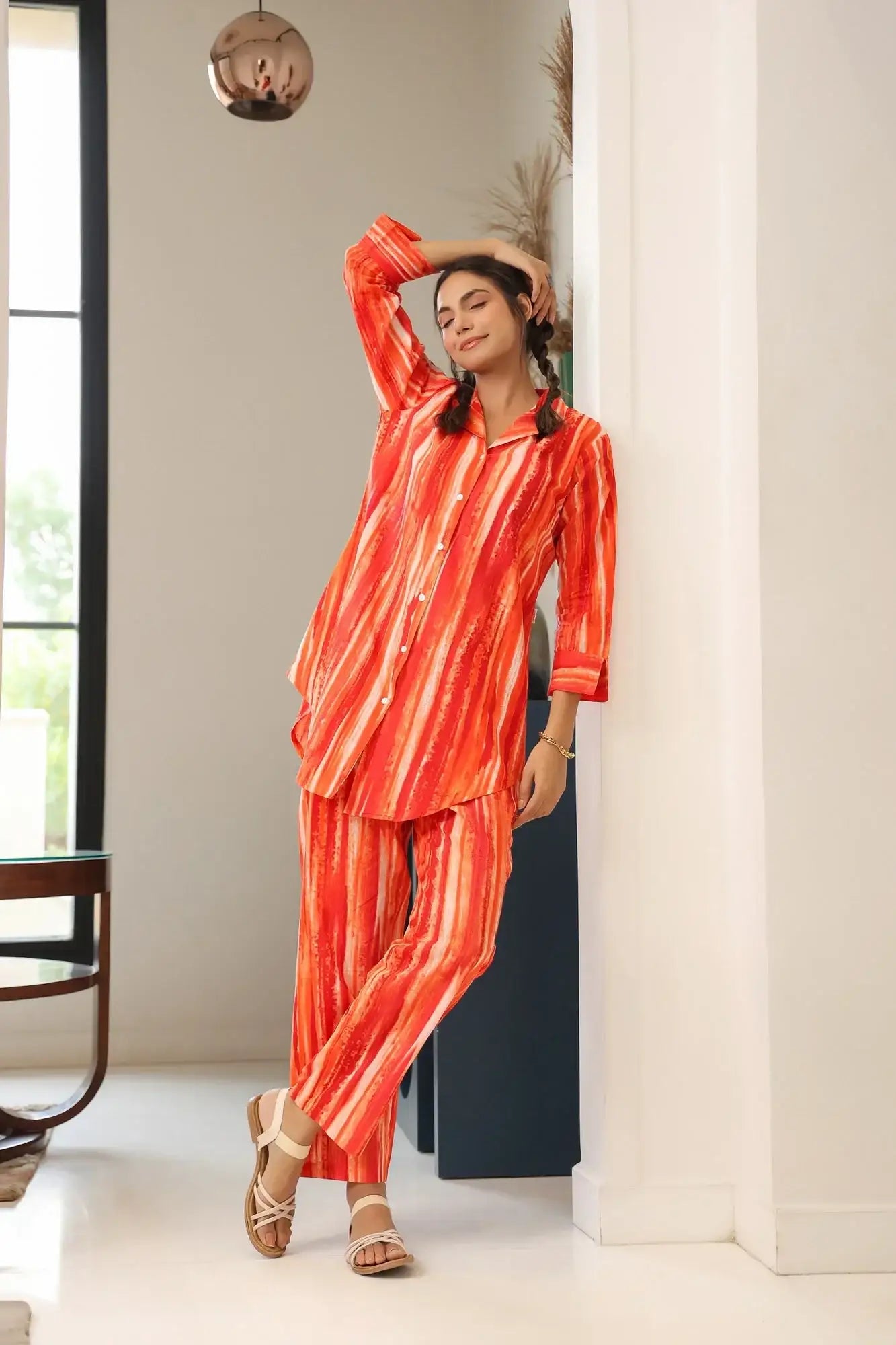 Orange Stipes Cotton Co-ord Set