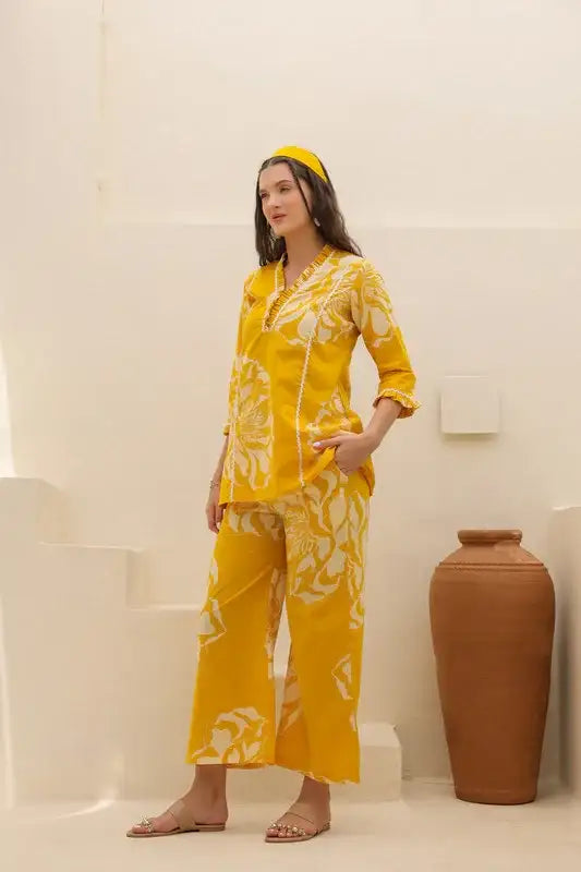 Sunflower Valley Yellow Cotton Co-ord Set