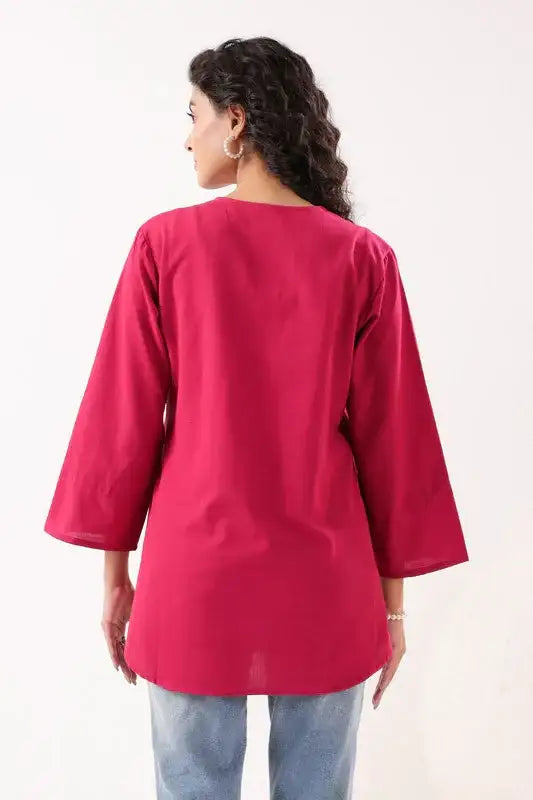 Floral Charm Maganta Cotton Flex Top