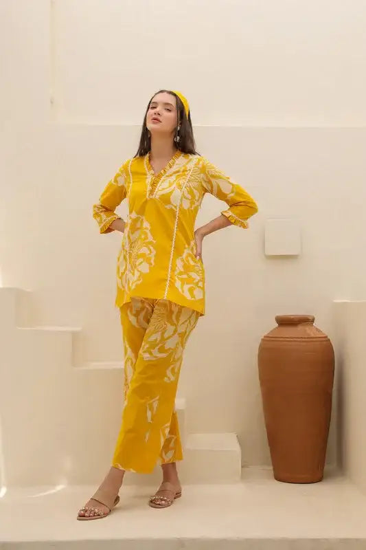 Sunflower Valley Yellow Cotton Co-ord Set