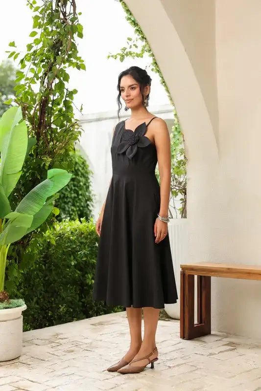 Midnight Bloom 3D Flower Dress