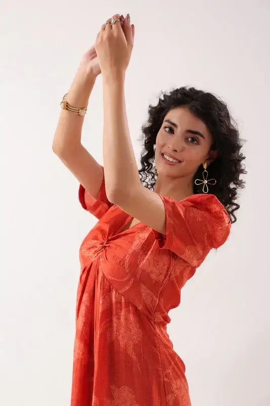 Saffron Breeze Ensemble Red Cotton Dress